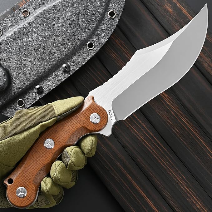 Sitivien ST39 Fixed Blade Knife 7mm DC53 Steel Blade Ergonomic Micarta Handle Full Tang Knife with Sheath for Outdoor Camping Hiking Working Survival (Brown)