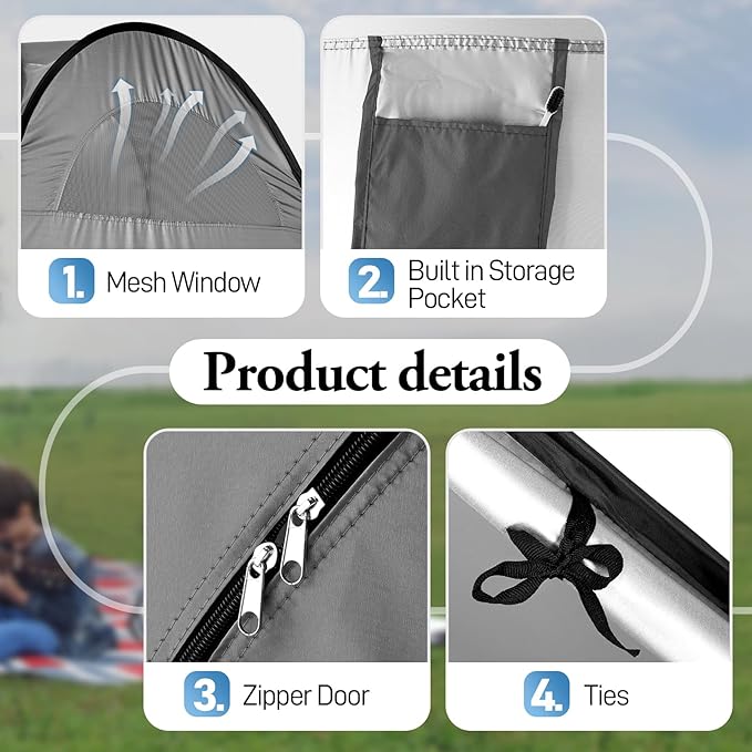 Outvita Shower Tent Instant Privacy Dressing Changing &amp Toilet Tent 74’’ Portable Outdoor Shelter for Camping Hiking Fishing Picnic Beach with Carry Bag (Gray)