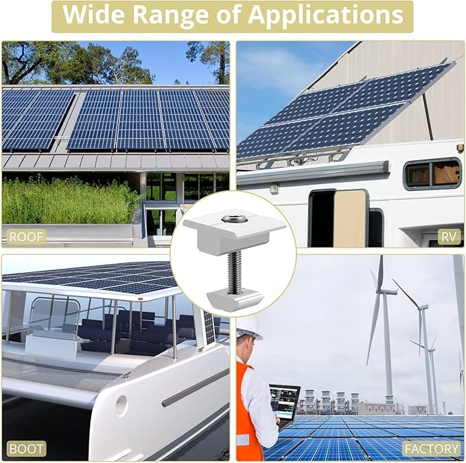 Anbte 10pcs Solar Panels Centre Clamps Aluminium T-Shaped Mid Clamps Include 10 Screws M8 Solar Panel Mounting Brackets for Metal Roof Tin Roof Sheet Roof and Any Other Flat Roof 40mm