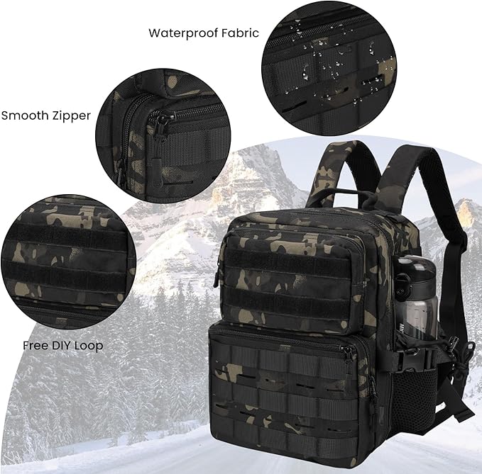 9L Mini Tactical Backpack for Men WomenSmall Military Tactical Backpack for SportGymHikingTravelCamping(Black Camo)