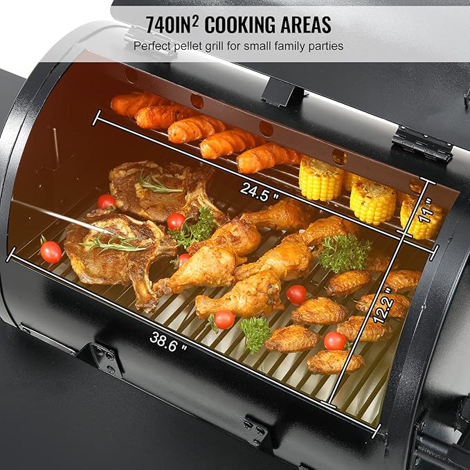 VEVOR Smoker Grill Portable Wood Pellet Grill with Cart 8 IN 1 BBQ Grill with PID Temperature Control for Outdoor Cooking Barbecue Camping Picnic 730 sq Patio and Backyard Black