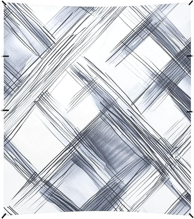 Silver Checked Hand-Drawn Sketch Beach Tent &amp Canopy UPF50+ Protection Easy Setup Shade Sun Shelter with Sandbags &amp Sand Shovel for Backyard and Camping