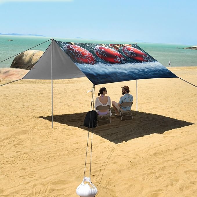 ALAZA Three Red Christmas Balls Beach Tent Sun Shelter Portable Canopy Sunshade for Outdoor Camping Picnics Backyard Fun 10x9 ft