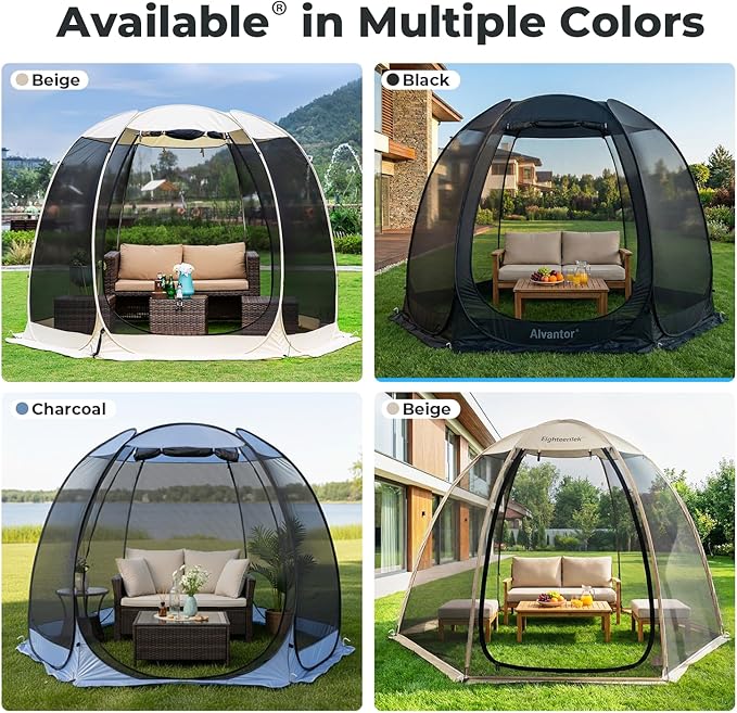 Alvantor® Pop Up Screen House Tent Snap-fit Mesh Screen Gazebo with Peaked Roof Portable Screen Room Canopy Shelter with Sandbags for Camping Backyard Picnic