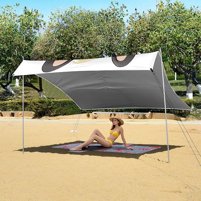 ALAZA Merry Christmas Cartoon French Bulldog Bone Beach Tent Sun Shelter Portable Canopy Sunshade for Outdoor Camping Picnics Backyard Fun 10x9 ft