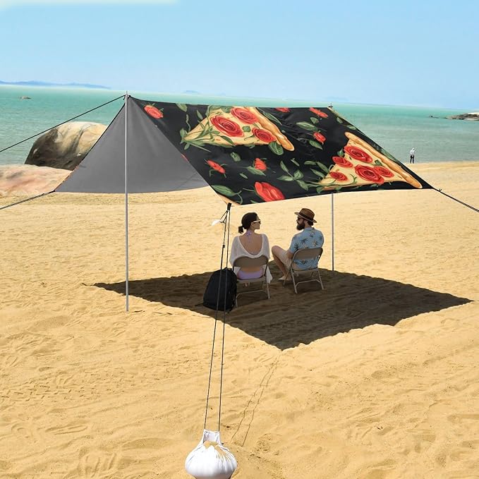 ALAZA Pizza Slice Rose on Black Beach Tent Sun Shelter Portable Canopy Sunshade for Outdoor Camping Picnics Backyard Fun 10x9 ft