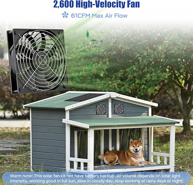 MARBERO 4.7 Inch Solar Powered Fan Kit 15W Solar Panel with 2 Waterproof Fans Intake or Exhaust Air Fan wtih 13 Ft Cable for Outside Backyard Chicken Coops Greenhouses Dog Houses Pet Houses