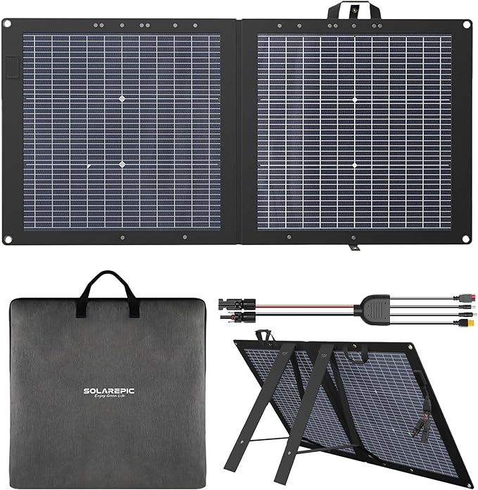 110W Foldable Solar Panel Bifacial Monocrystalline 25.9 Voc Output Waterproof for Portable Power Station Camping RV with Kickstand and Carrying Bag