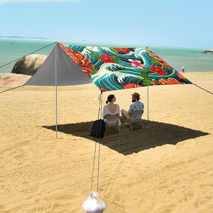 Beach Canopy with Windproof Ropes &amp Sandbags Beach Tent Sun Shade Sun Shelter for Camping Trips Fishing Backyard Fun or Picnics Landscape