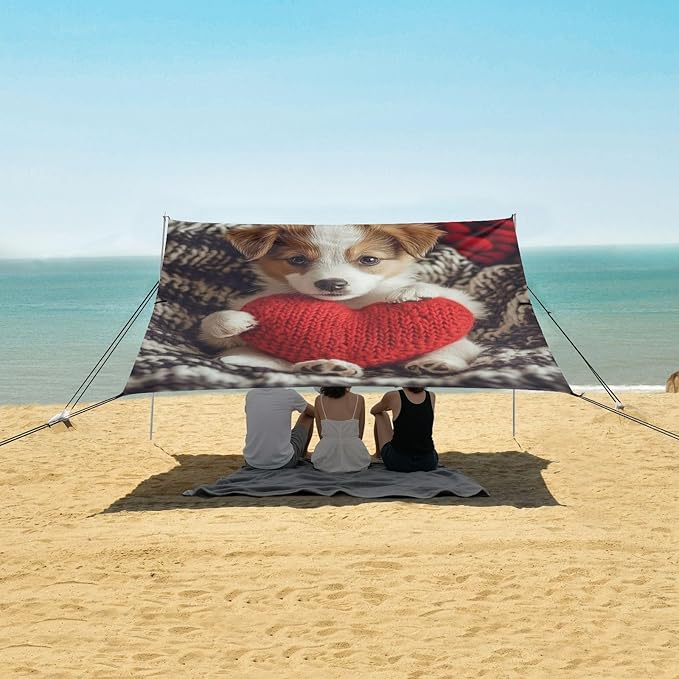 ALAZA Cute Puppy Dog with Heart Beach Tent Sun Shelter Portable Canopy Sunshade for Outdoor Camping Picnics Backyard Fun 10x9 ft