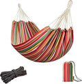 JoyView Brazilian Hammock for Single Person - Portable Cotton Hammock with Hanging Ropes &amp Carry Bag - 78.8x39.4' - 300LBS Capacity - Red &amp Green Stripes