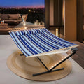 SUNCREAT Double Backyard Hammock with Solar Powered Lights for Outside 475 lbs Capacity Heavy Duty Self Standing Hammock with 12 ft Stand Blue
