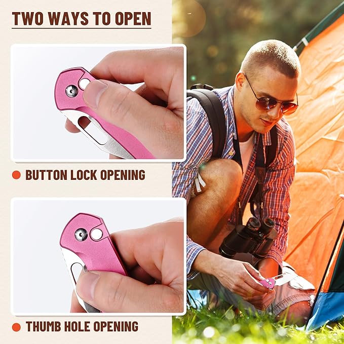 CJRB CUTLERY Mini Pyrite(J1933) Folding Pocket Knife2.17 AR-RPM9 Steel Blade and Pink Handle Small EDC Knife with Pocket Clip for Work Outdoor Hiking Camping