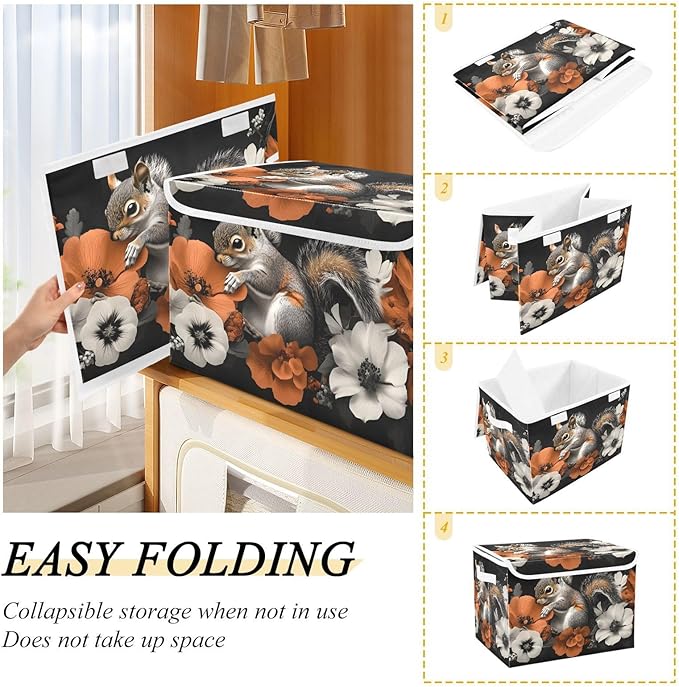 AIXIWAWA Lidded Storage Cube (Flower Cute Animal) Fabric Foldable Closet Bins with Flip Lid and Handles Organizer Basket Container 16.5 x 12.6 x 11.8 IN