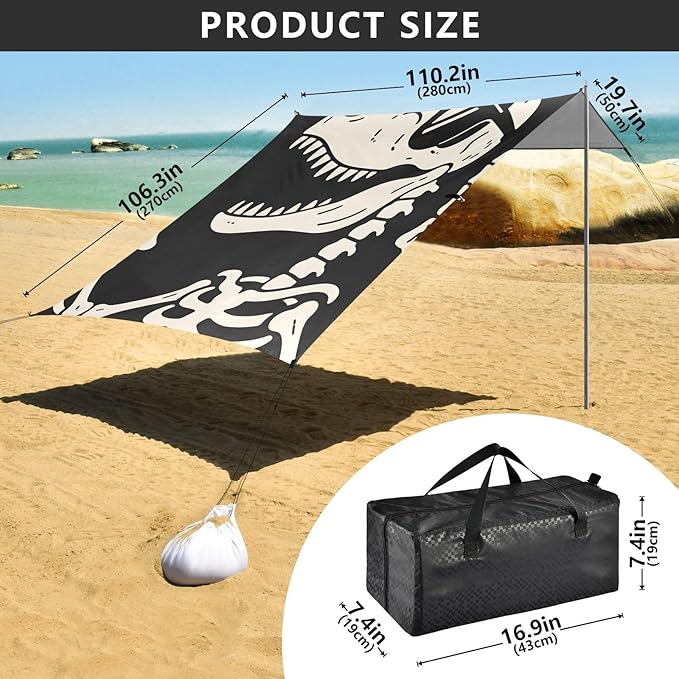 ALAZA Skull Beach Tent Sun Shelter Portable Canopy Sunshade for Outdoor Camping Picnics Backyard Fun 10x9 ft