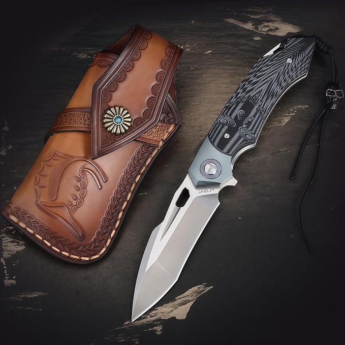 Folding Knife Hiking Gear Outdoor Knives HRC 58-60 G10 Handle Ball Bearing Pivot Lightweight Outdoor Knife for Backpacking Small Pocket Knife for Men Gifts for Hunters Men who have Everything