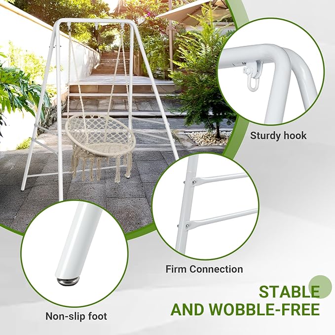 Outvita Outdoor Hammock Chair Stand Heavy Duty A-Frame Metal Swing Stand with Powder-Coated Finish and 3 Haning Holes for Yard Porch Paito Inside Room