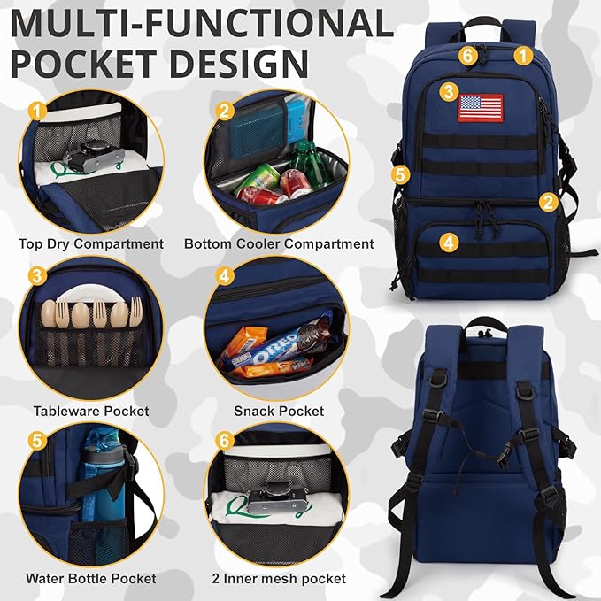 Tactical Double Deck Cooler Backpack for MenLarge Lunch Backpack with 2 CompartmentSoft Cooler Bag