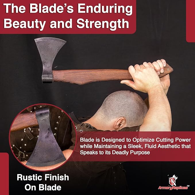 Armory Replicas™ Viking Saga Traditional Wooden Battle Axe Hand-Forged Iron Steel Blade Rustic Finish Fully Functional 20.5” Overall Length Perfect for Camping Reenactments and Cosplay