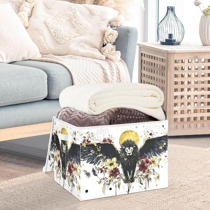 AIXIWAWA Lidded Storage Cube (Lion with Wings) Fabric Foldable Closet Bins with Flip Lid and Handles Organizer Basket Container 16.5 x 12.6 x 11.8 IN
