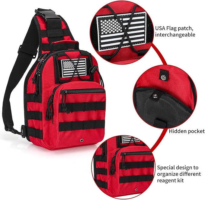 First Aid Sling Backpack - EMS Equipment Emergency Medical Supplies Tactical Range Shoulder Molle Bag - Heavy Duty Sports Outdoor Rescue Pack - Perfect for Camping Hiking Trekking - Red