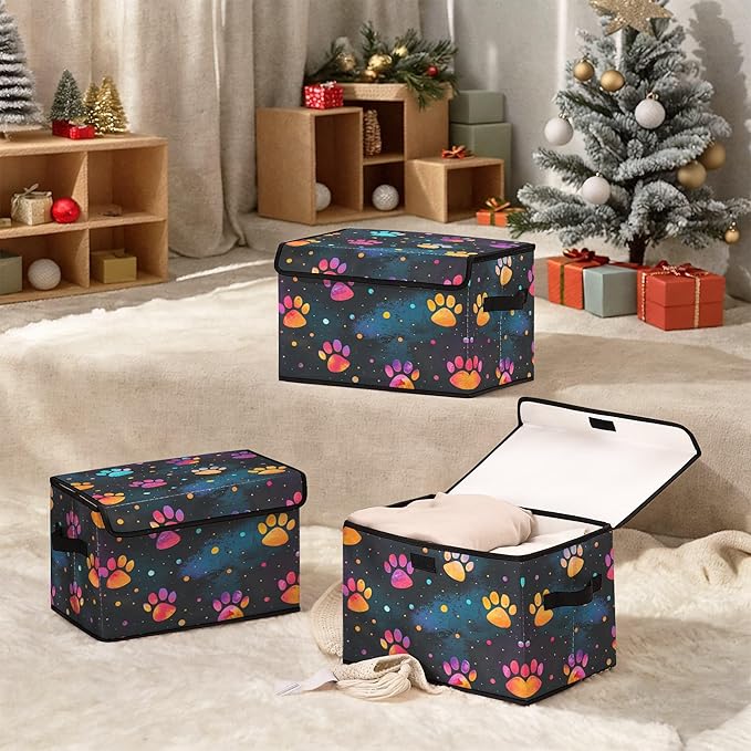 Stackable Clothes Storage Bins with LidsCloset Organizers Fabric Printing Box for Home and OfficeBlanket Clothes OrganizersUnder Bed Storage Containers 3 Pack.