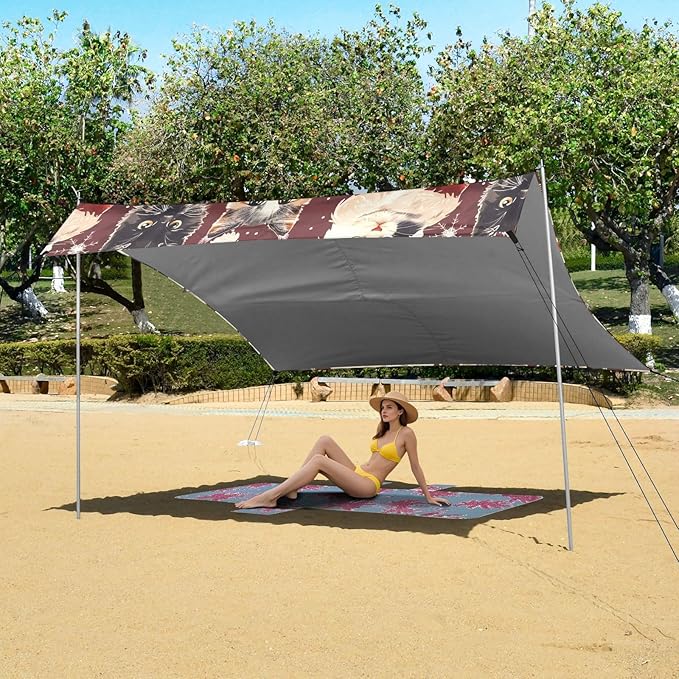 ALAZA Christmas Cat Kitten Beach Tent Sun Shelter UPF50+ Protection Beach Shade Canopy w/ 4 Sandbags for Outdoor Camping Fishing Backyard Fun Picnic 10x9 ft