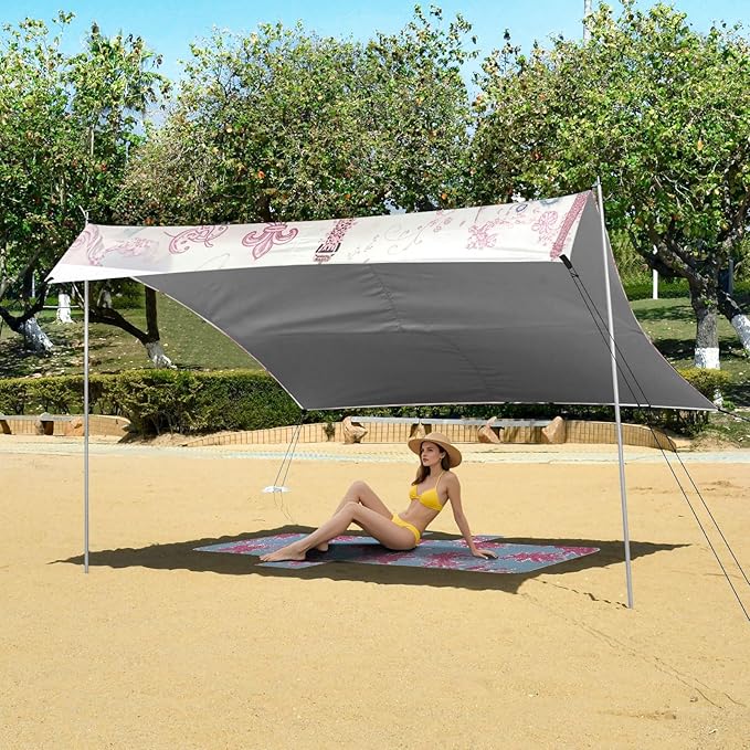 Beach Canopy with Windproof Ropes &amp Sandbags Beach Tent Sun Shade Sun Shelter for Camping Trips Fishing Backyard Fun or Picnics Eiffel Tower