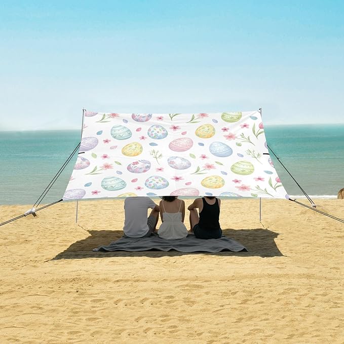 xigua Easter Egg Beach Tent Sun Shelter with Carrying Bag - Silver Coated Oxford Fabric Beach Canopy for Beach Camping Fishing - Includes Windproof Ropes Sandbags &amp Stakes