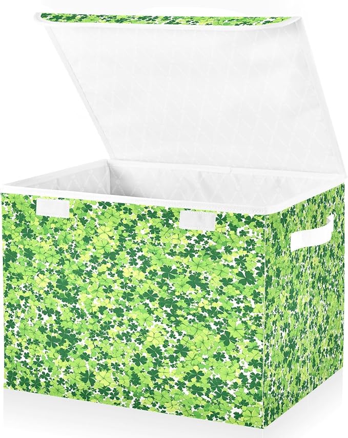 Clover Pattern Fabric Storage Bins with Lids and HandleFoldable Storage Bins with LidsCloset Organizers for Clothes Storage Room Organization Office Storage Chest Organizer