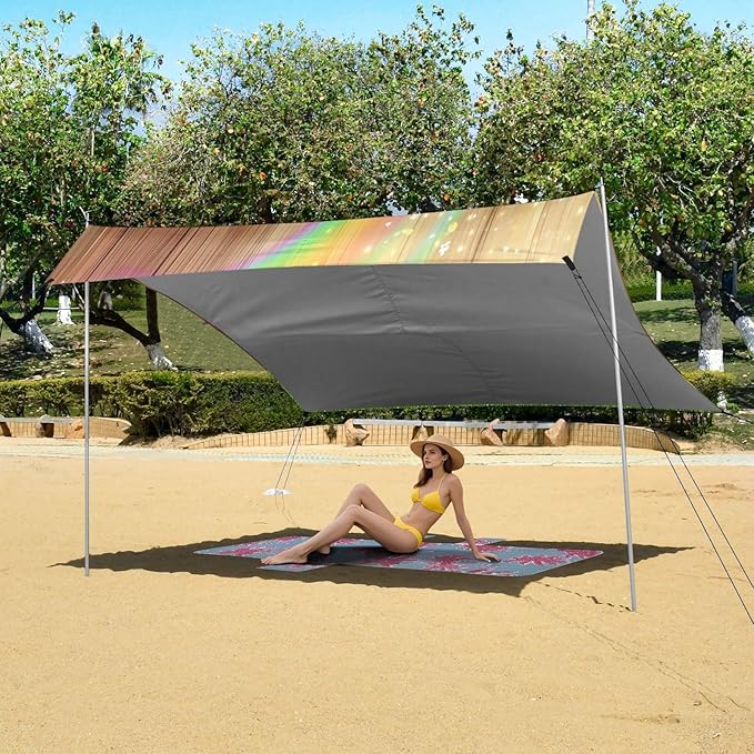 St Patrick's Day Rainbow Coins Pot Beach Tent Sun Shelter Set UPF50+ UV Protection 10.5 x 9.19 FT Camping Shade Canopy with Sandbags Sand Anchors Carrying Bag and Others