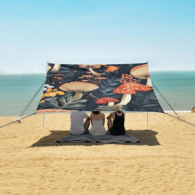 ALAZA Mushroom Floral Leave Beach Tent Sun Shelter Portable Canopy Sunshade for Outdoor Camping Picnics Backyard Fun 10x9 ft