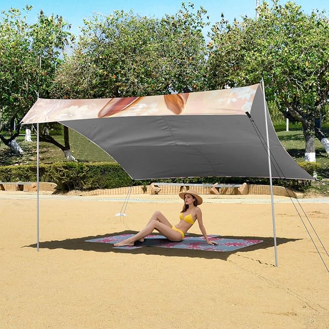 Floral Bow Bunny Rabbits Eggs Easter1 Stable Beach Tent UPF50+ Protection Water-Resistant Shade Sun Shelter with Sand Shovel Sandbags for Camping Picnics Backyard