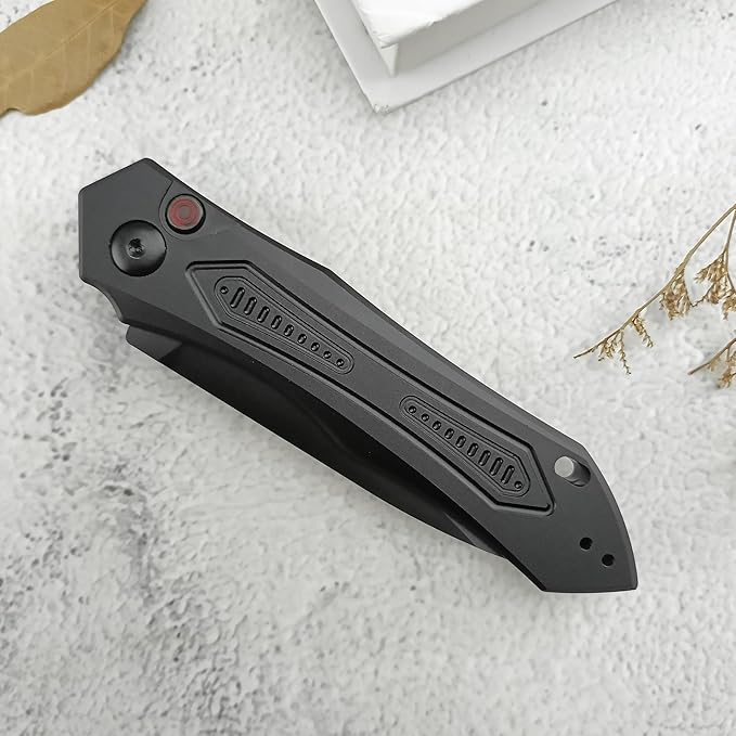 8.3'' Easy Opening Pocket KnifeButton Lock Folding Knives3.54 D2 Black BladeAluminum Alloy Handles and Reversible PocketclipCamping EDC Tool for Men's Gifts