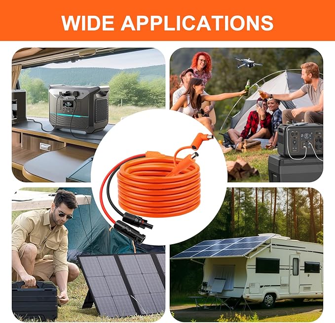 50FT Solar Panel Connectors to DC 8mm Adapter Cable 12AWG+14AWG Solar Cable Cord with DC8020/7909Compatible with Jackery AnkerGZ YetiBLUETT Portable Power StatioSolar Generator