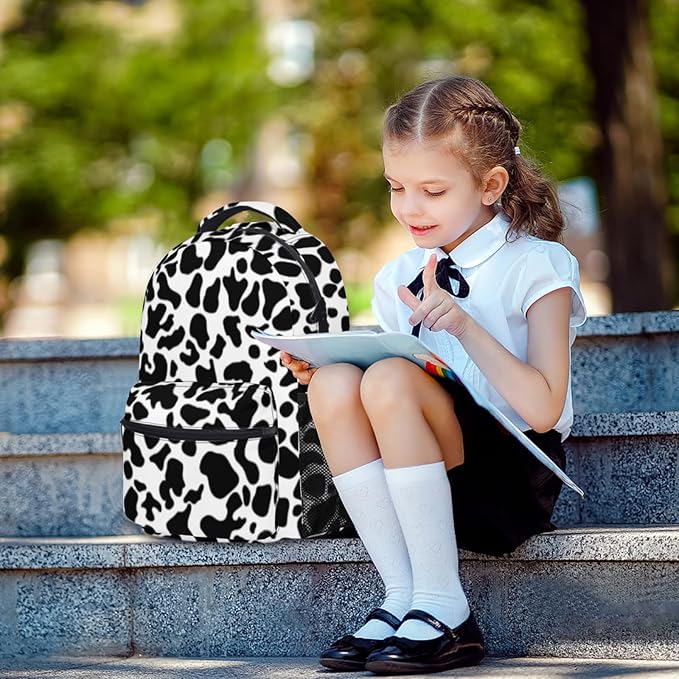 Girls School Backpack Cow Print Cute Aesthetic Backpack Lightweight Large Capacity Student Bookbag for Elementary Middle School Teen Girls Back to School Travel Daypack