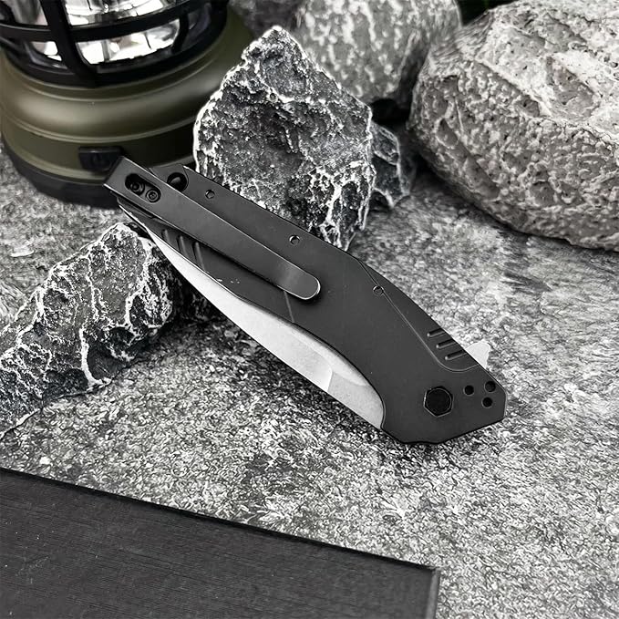 7.24 Folding Knife Assisted Flipper pocket knife D2 Steel blade Aluminum alloy Handle with Belt Clip Outdoor EDC Camping Knife Gift