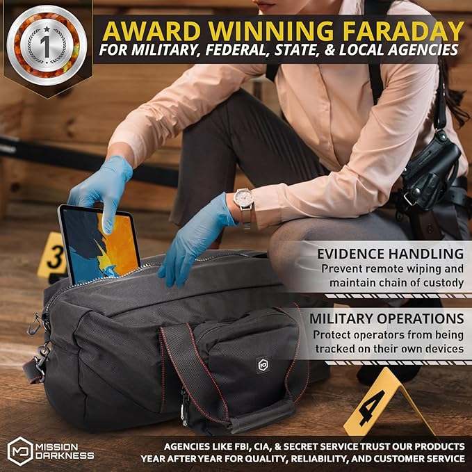 Mission Darkness X2 Faraday Duffel Bag + Detachable MOLLE Faraday Pouch (Gen 2) // Military-Grade RF Shielding for Large Electronics &amp Mobile Devices // Digital Forensics Signal Isolation Data Pri