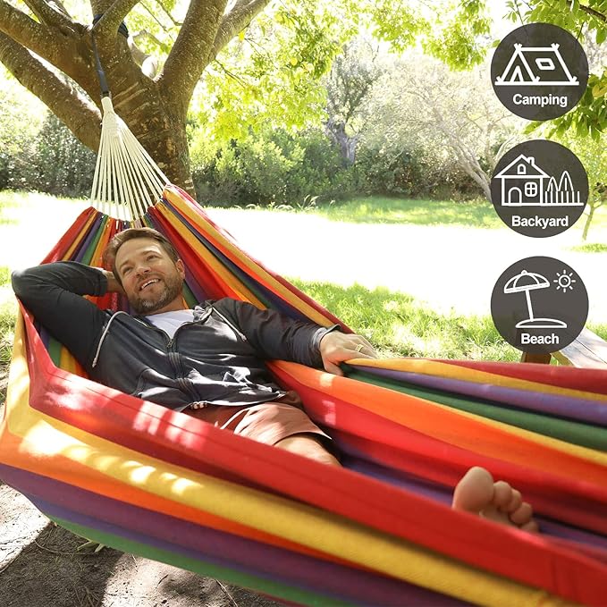 CHULIM Brazilian Double Hammock with Tree StrapsExtra Large 94x63IN2 Persons Hammock for Backyard Patio Outdoor and Indoor450lbs Weight CapacitySoft Woven Cotton Fabric - Coffee Stripe