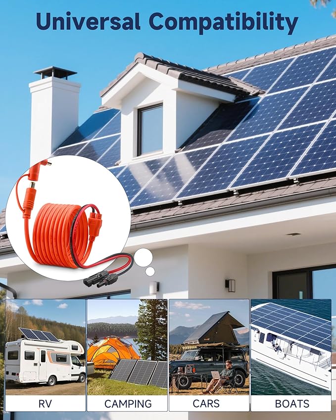 20FT Solar Connector to DC 8mm Adapter Cable 12AWG+14AWG Tinned Copper - DC7909/DC8020 Charging Cable for Portable Power Station Solar Panel RV