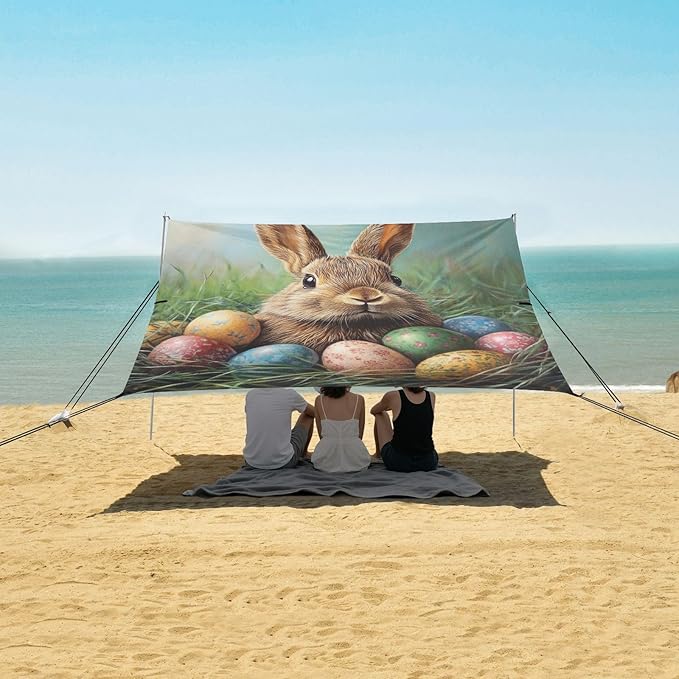 ALAZA Happy Easter Cute Bunny Easter Eggs Beach Tent Sun Shelter Portable Canopy Sunshade for Outdoor Camping Picnics Backyard Fun 10x9 ft