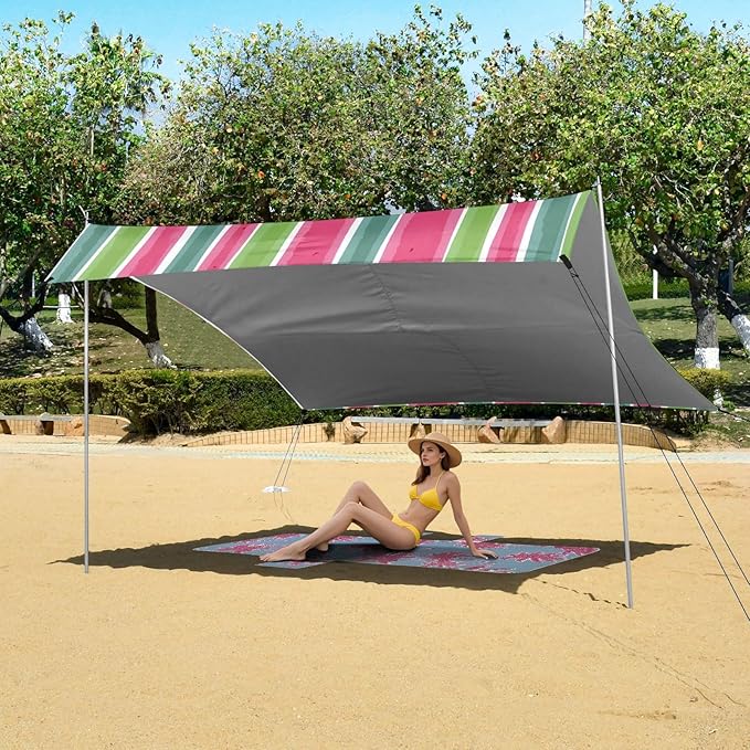 ALAZA Watermelon Stripes Pattern Beach Tent Sun Shelter Portable Canopy Sunshade for Outdoor Camping Picnics Backyard Fun 10x9 ft