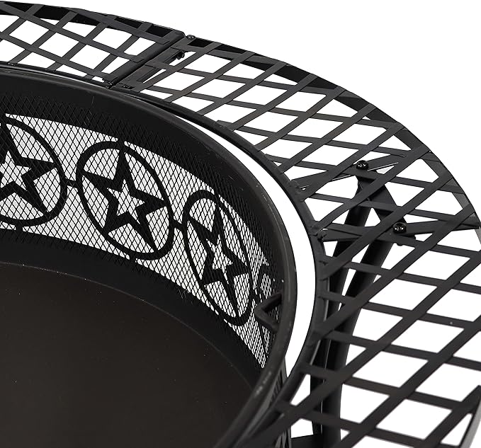 Sunnydaze 40-Inch Round Steel Fire Pit Table with Durable Spark Screen and Poker - Portable Design - Black - Four Star