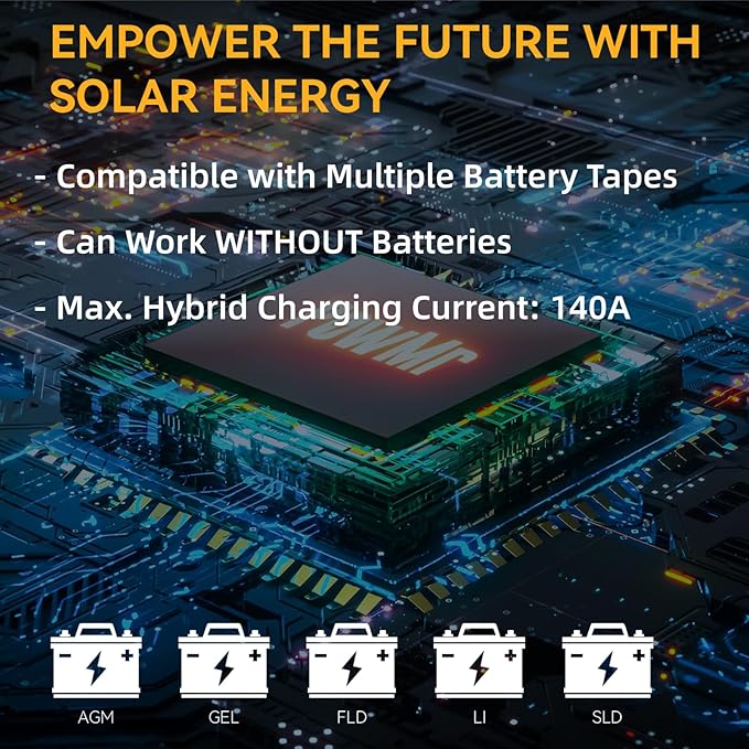 PowMr 4000W Hybrid Solar Inverter 24V DC to 110V AC Pure Sine Wave Output with 140A MPPT Charge Controller Max.PV Input 4200W 500VDC fit for 24V Lead-Acid and Li Batteries RVOff-Grid System