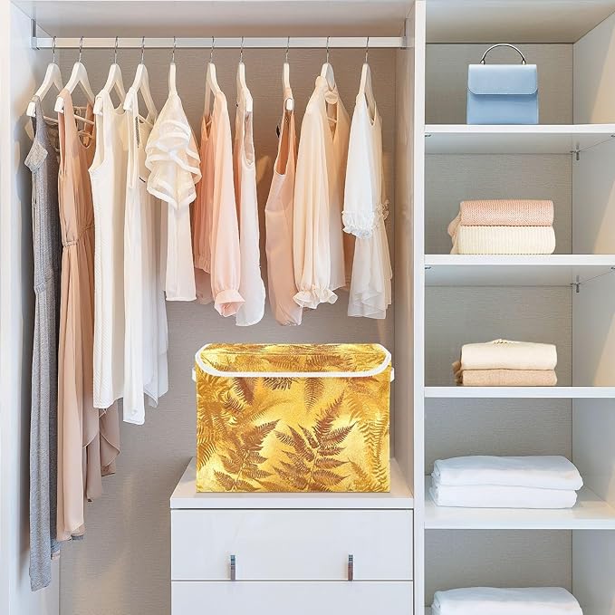 Storage Cube with Lid Golden Leaf Print 16.5×12.6×11.8 IN 1 Pack Collapsible Large Capacity Foldable Storage Basket Bin Organizer