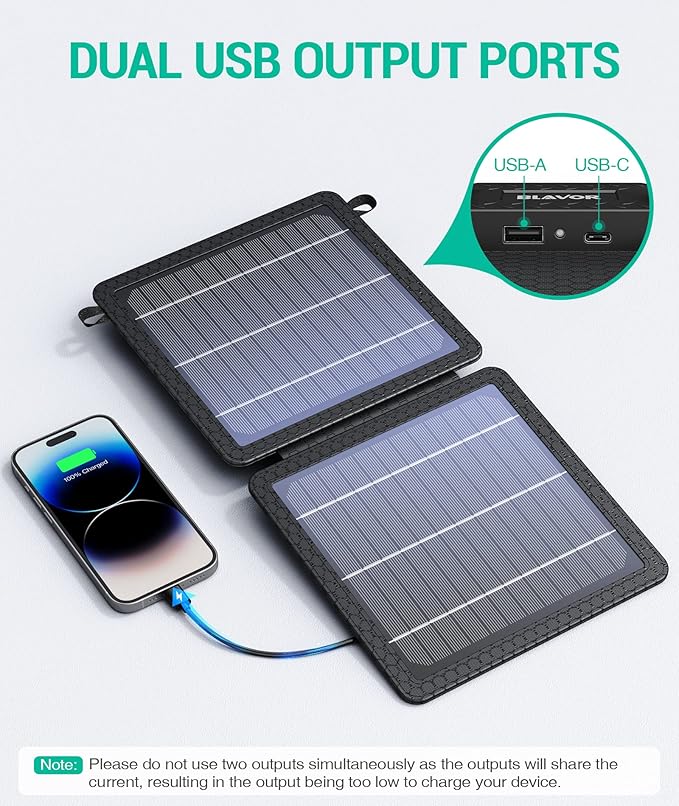 BLAVOR 10W Portable Solar Charger(5V/2A Max) Small Foldable Solar Panel with USB-C USB-A Outputs Compatible with Cell Phone Tablet IPX4 Waterproof for Camping Hiking Backpacking