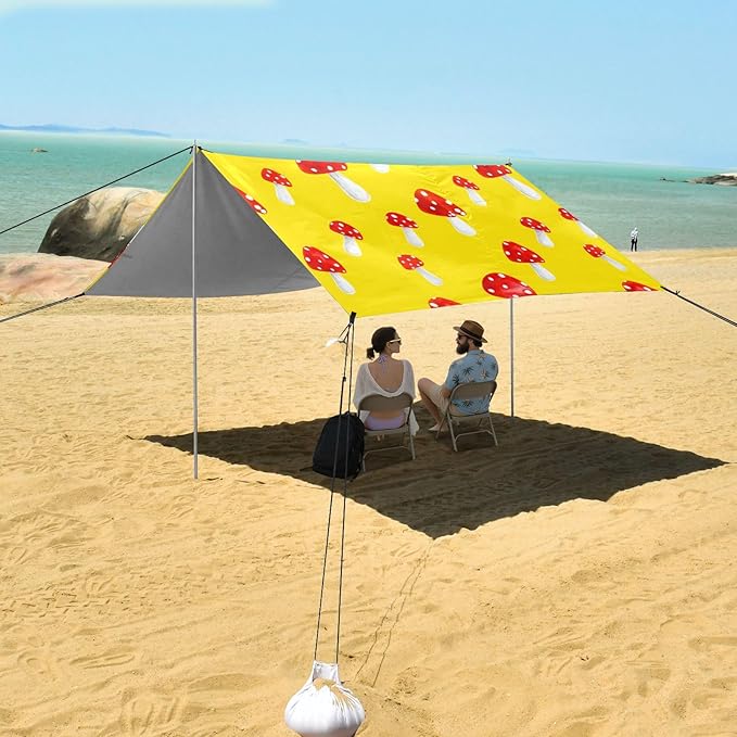 Beach Canopy with Windproof Ropes &amp Sandbags Beach Tent Sun Shade Sun Shelter for Camping Trips Fishing Backyard Fun or Picnics Mushroom