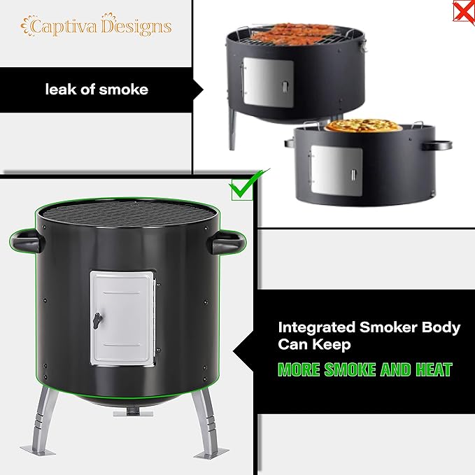 Captiva Designs 17-Inch Outdoor Vertical Smoker Wood Chunks Smoker with Thermometer for Outdoor CookingGrillingPicnicCamping and Party