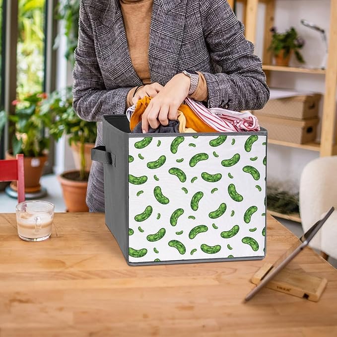 Foldable Cube Storage Organizer with Handles Pickle Cucumbers Durable Collapsible Fabric Bin for Travel &amp Camping Portable Organizer for Gear &amp Supplies