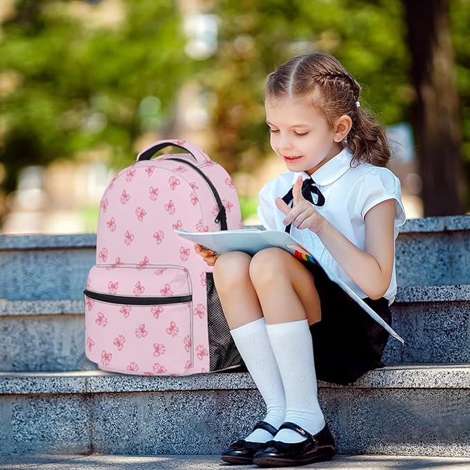 Kids Backpack for Girl Cute Pink Butterfly School Backpack Lightweight Bookbag with Front Zipper Pocket &amp Side Mesh Bottle Holder Large Capacity Student Backpack for Elementary Middle School